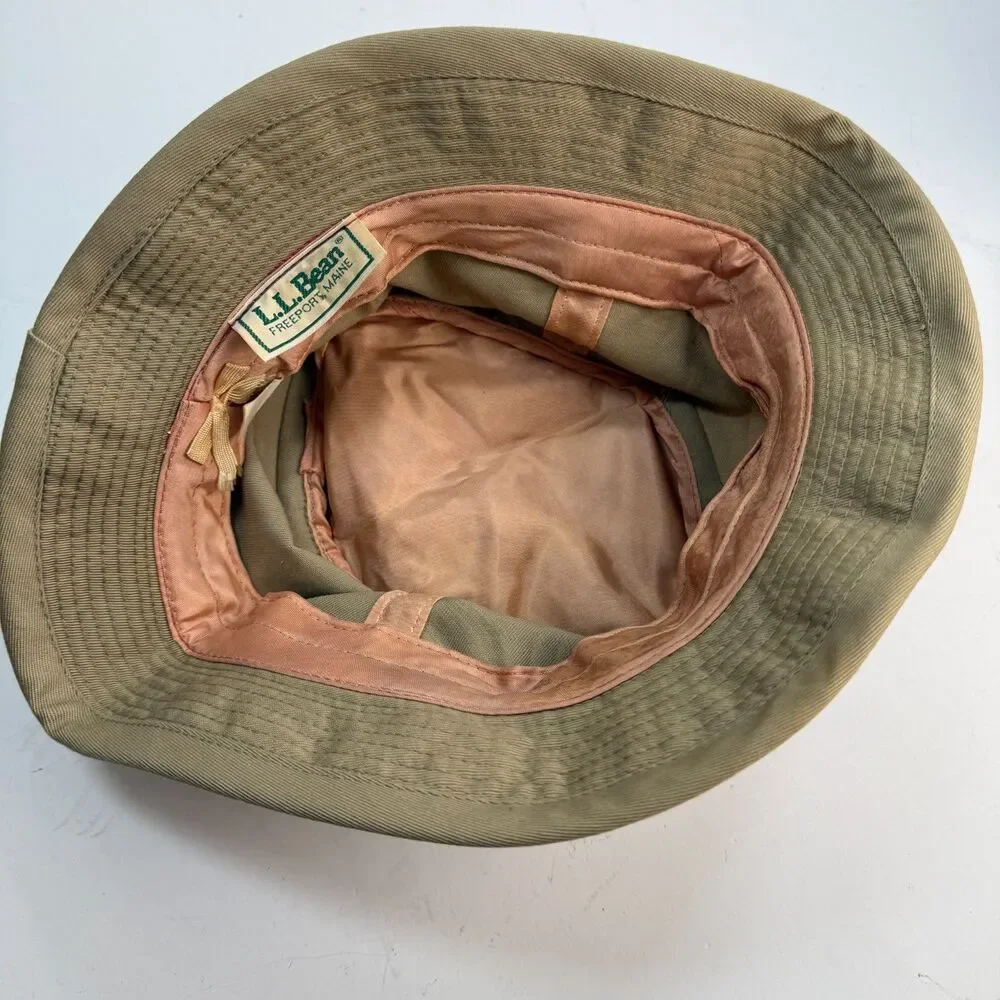 Vintage LL Bean Bucket Hat Size 7 1/2 Made in USA Union Plaid Tan Beige